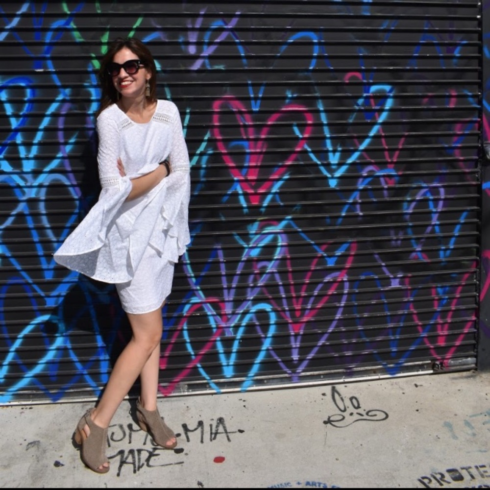Beautiful bell sleeved white dress